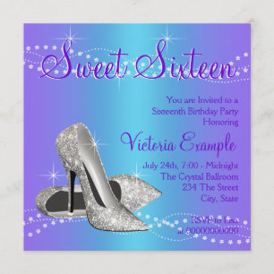 Lila und Aquamarines Blue Sweet 16 Party Einladung