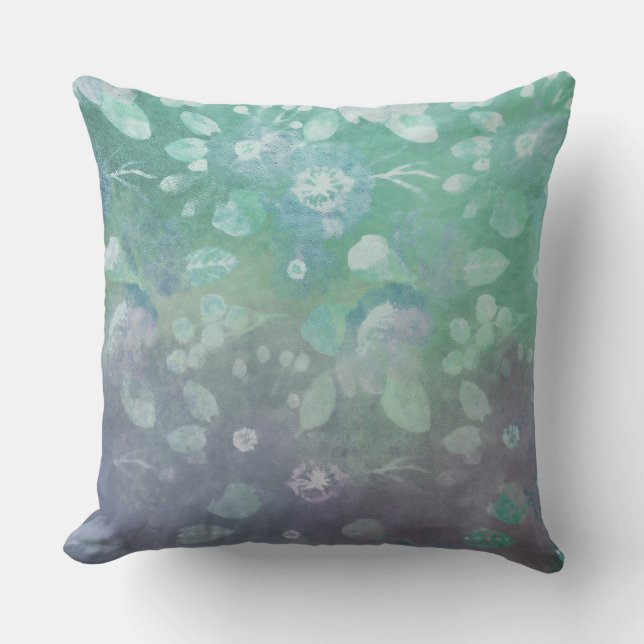 Lila und Aquamarines Blumenmuster Kissen (Vorderseite)