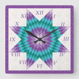Lila und Aquamarines Einzelsterndesign Quadratische Wanduhr