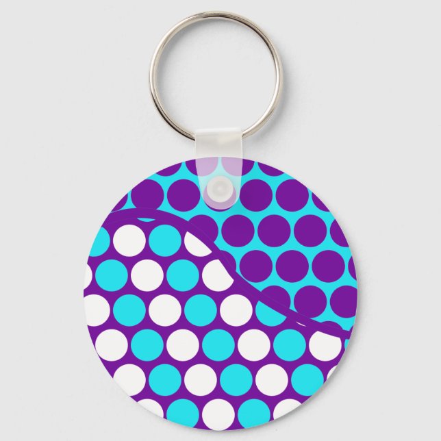 Lila und Aquamarines Polka Dot Wave Muster Schlüsselanhänger (Vorderseite)