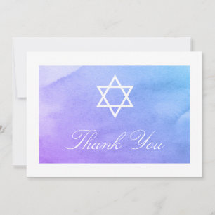 Lila und Aquamarines Wasserfarbbat Mitzvah Flat Dankeskarte