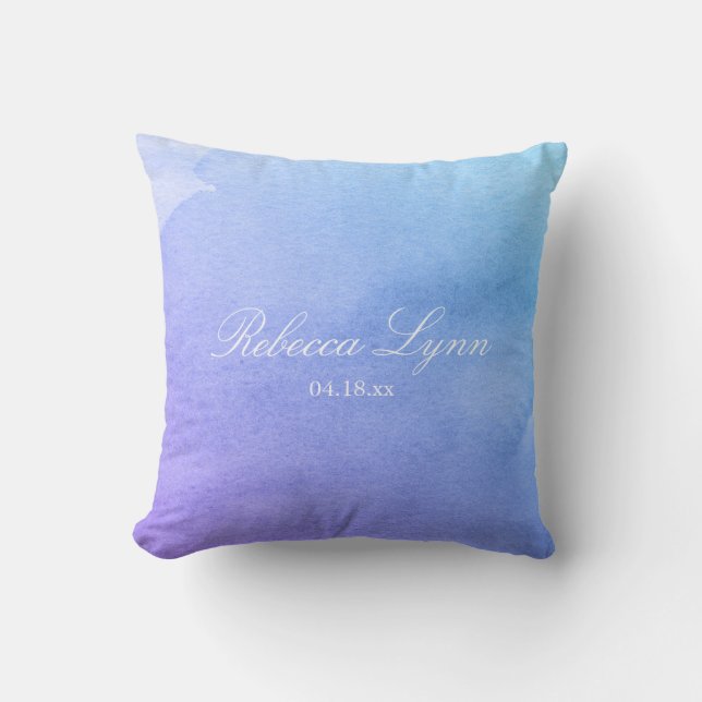 Lila und Aquamarines Wasserfarbenbad Mitzvah Kissen (Vorderseite)