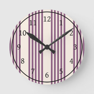 Lila und beige Streifen Runde Wanduhr