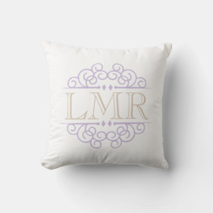 Lila und Beige Vintage Rahmen Monogrammiert Kissen