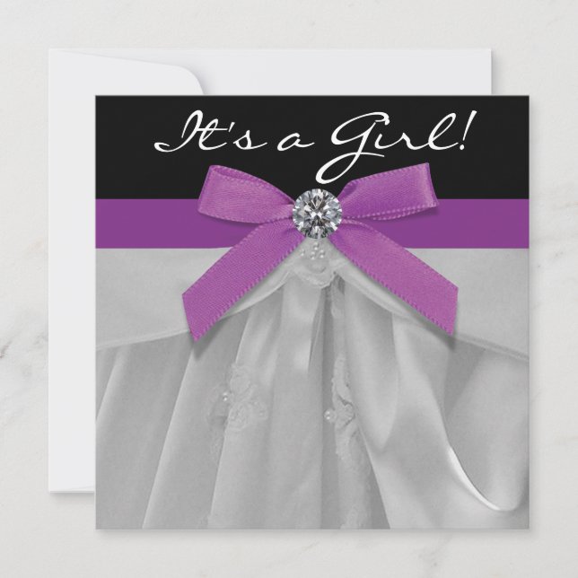 Lila und Black Baby Girl Dusche Einladung (Vorderseite)