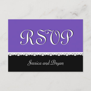 LILA und BLACK Lace Wedding RSVP V16 Karte