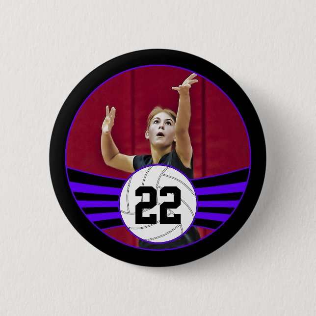 Lila- und Black Volleyball-Foto und Jersey-Nummer Button (Vorderseite)