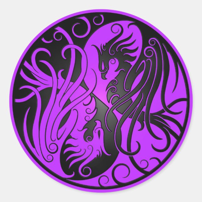Lila und Black Yin Yang Phoenix Runder Aufkleber (Vorderseite)