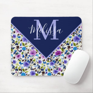 Lila und blau floral personalisiert mousepad