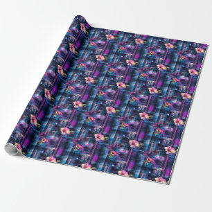 Lila und blau tropisch geschenkpapier