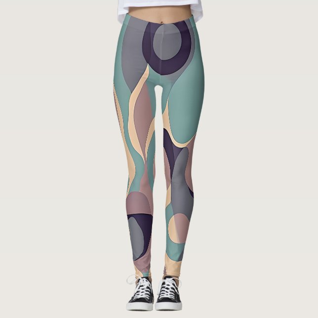 Lila und blaue abstrakte Wellen Leggings (Vorderseite)