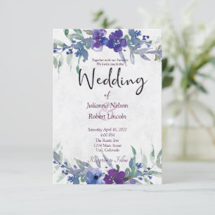 Lila und blaue Aquarell-Blumen-Hochzeitseinladung Einladung