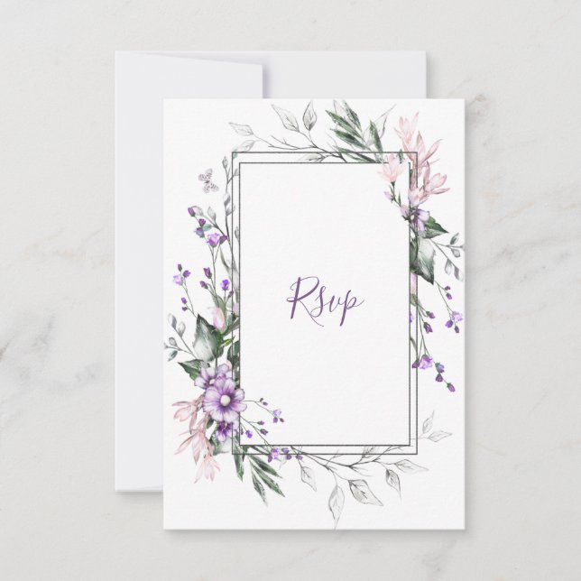 Lila und blaue Aquarellbilder | RSVP Karte (Vorderseite)