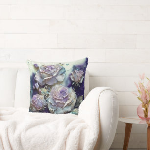 Lila und blaue Aquarellfarben Rose erweitert Kissen