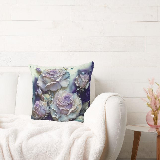 Lila und blaue Aquarellfarben Rose erweitert Kissen (Liege)
