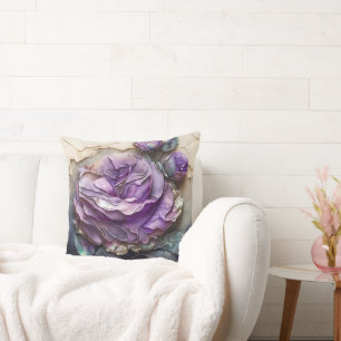 Lila und blaue Aquarellrose vergrößert Kissen