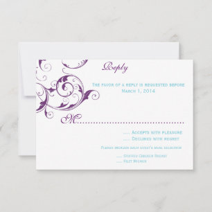 lila und blaue blühende Hochzeitseinladung RSVP Karte
