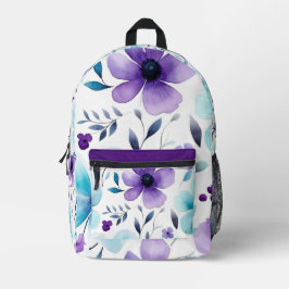 Lila und blaue Blume Bedruckter Rucksack