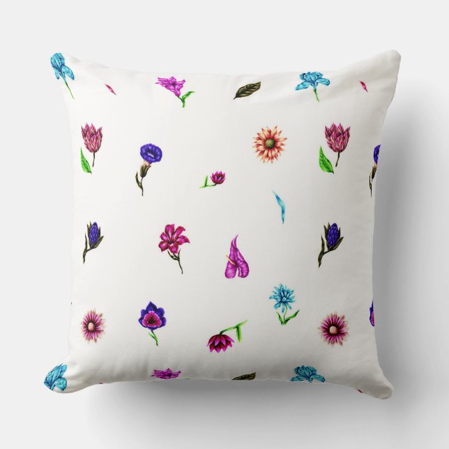 Lila und blaue Blume Print, moderne Blumendrucke Kissen (Vorderseite)