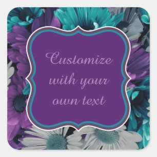 Lila und blaue Blume Smash benutzerdefinierten Tex Quadratischer Aufkleber