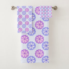 Lila und blaue Blumen Badhandtuch Set