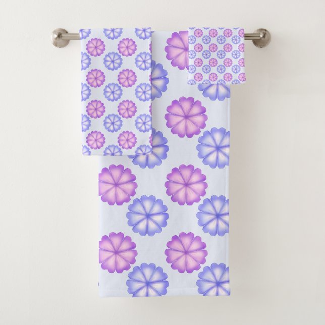 Lila und blaue Blumen Badhandtuch Set (Insitu)