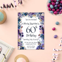 Lila und blaue Blumen-Einladung zum 60. Geburtstag Acryleinladungen
