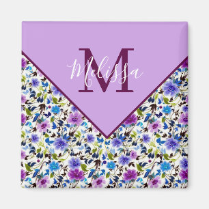 Lila und blaue Blumen individuell gestalteter Magn Magnet