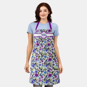 Lila und blaue Blumen personalisiert Schürze