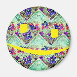 Lila und blaue Blumen Quadrate Zickzack Magnet