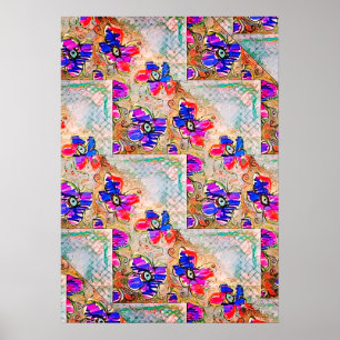 Lila und blaue Blumen Squares Zigzags Poster