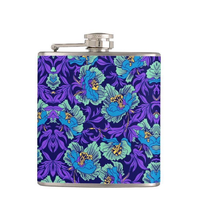 Lila und blaue Blumen William Morris Flachmann (Vorderseite)