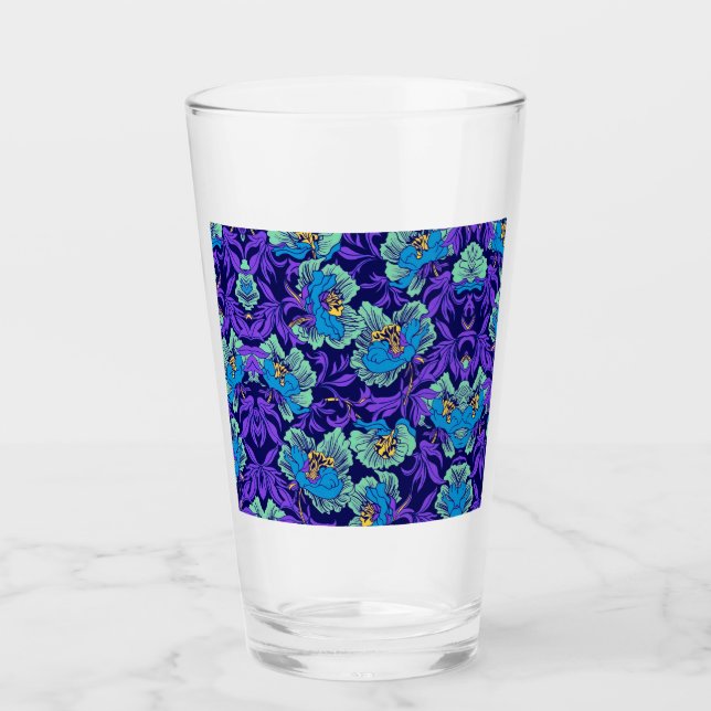 Lila und blaue Blumen William Morris Glas (Vorderseite)