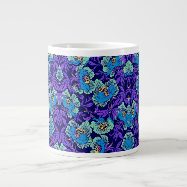Lila und blaue Blumen William Morris Jumbo-Tasse (Vorderseite)
