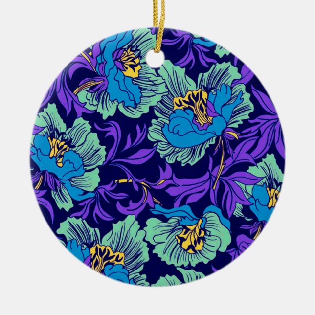 Lila und blaue Blumen William Morris Keramik Ornament (Vorne)