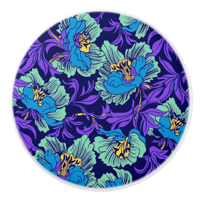 Lila und blaue Blumen William Morris Keramikknauf (Vorderseite)