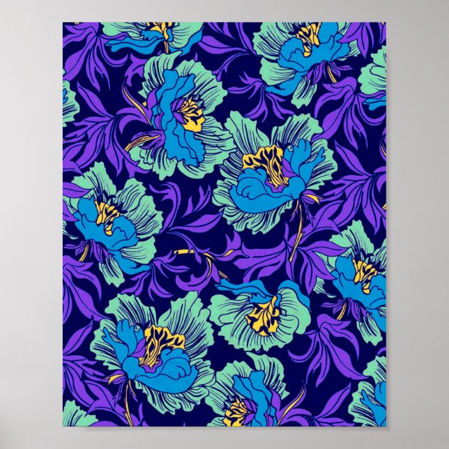 Lila und blaue Blumen William Morris Poster (Vorne)