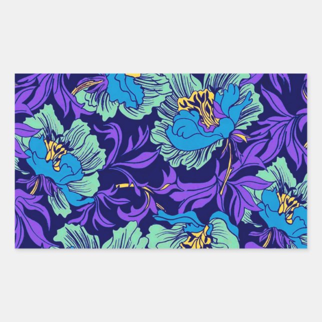 Lila und blaue Blumen William Morris Rechteckiger Aufkleber (Vorderseite)