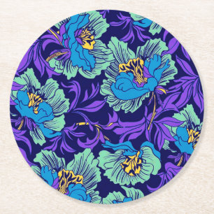 Lila und blaue Blumen William Morris Runder Pappuntersetzer