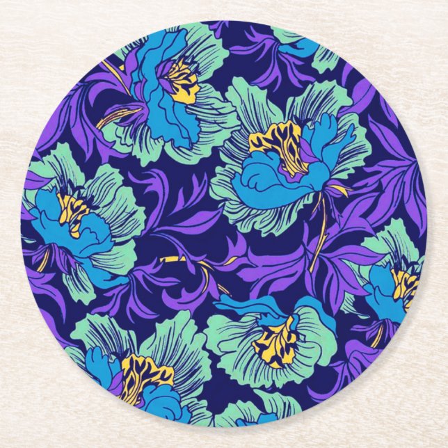 Lila und blaue Blumen William Morris Runder Pappuntersetzer (Vorderseite)