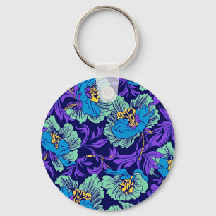 Lila und blaue Blumen William Morris Schlüsselanhänger