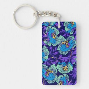 Lila und blaue Blumen William Morris Schlüsselanhänger
