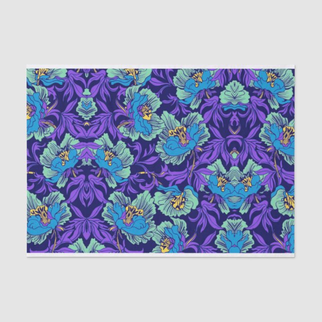 Lila und blaue Blumen William Morris Seidenpapier (Vorderseite)