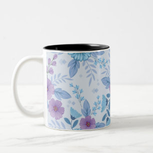 Lila und blaue Blumen Zweifarbige Tasse