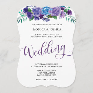Lila und blaue Blumenhochzeits-Einladung Einladung
