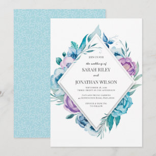Lila und blaue Blumenhochzeitseinladung Einladung