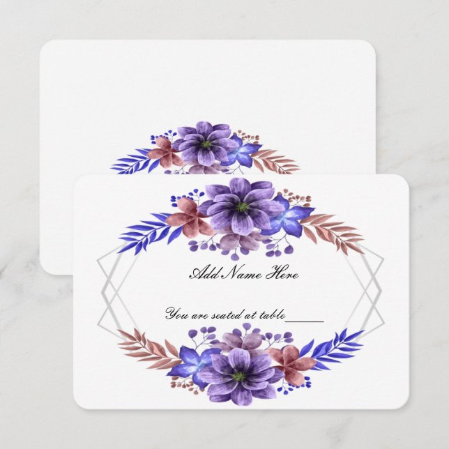 Lila und blaue Blumenkarte Begleitkarte (Vorne/Hinten)
