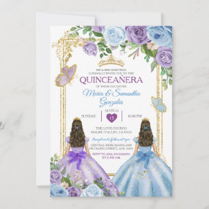Lila und blaue Blütenkrone - Quinceañera Einladung