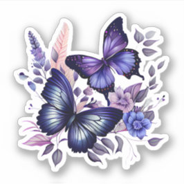 Lila und blaue Flora-Schmetterlinge Aufkleber