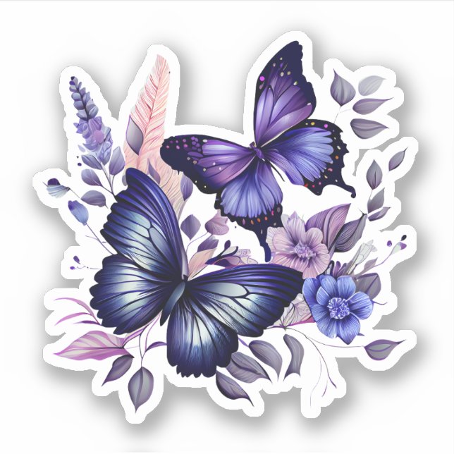 Lila und blaue Flora-Schmetterlinge Aufkleber (Vorderseite)